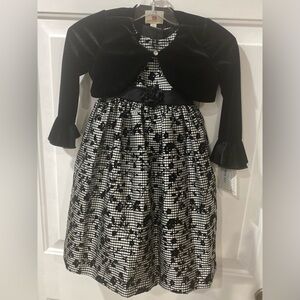 MARMELLATA PARTY/ HOLIDAY DRESS, VELOUR LS TOP, black white FLORAL